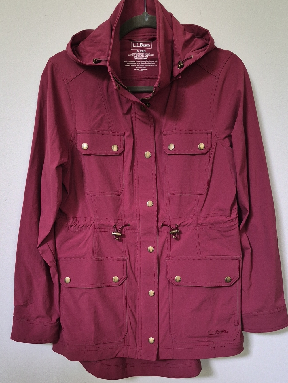 L.L. Bean Boundless Soft Shell Jacket Women's S Hooded Utility Anorak Cranberry